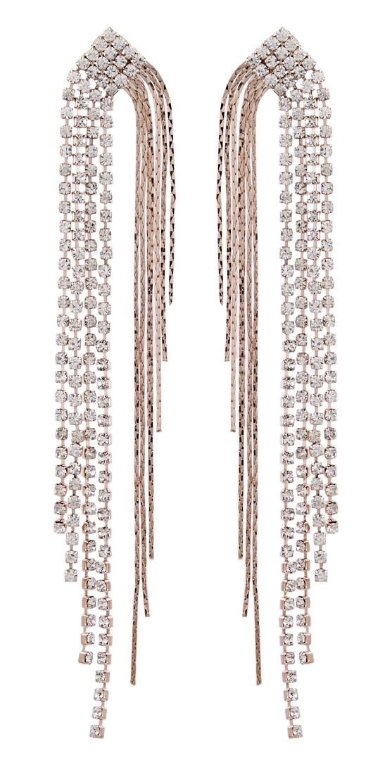Clip On Earrings - Britt RG - rose gold drop earring with diamante strands