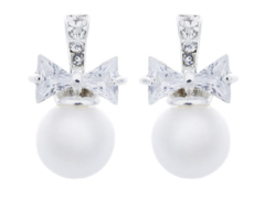 Clip On Earrings - Hadley - silver earring with a crystal bow & a pearl