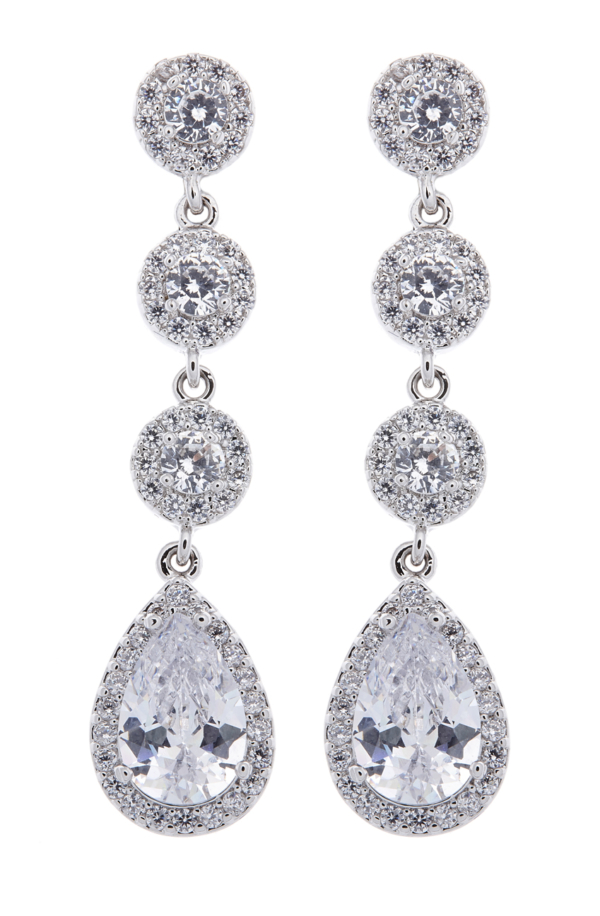 Clip On Earrings - Maria - silver luxury drop earring with cubic zirconia crystals and stones