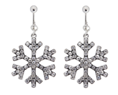 Clip On Earrings - Millie - silver snowflake earring with clear crystals