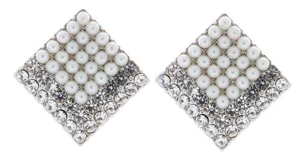 Clip On Earrings - Vanessa - silver pearl earring with clear crystals