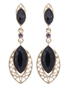 Clip on earrings - Velma - gold drop earring with black stones