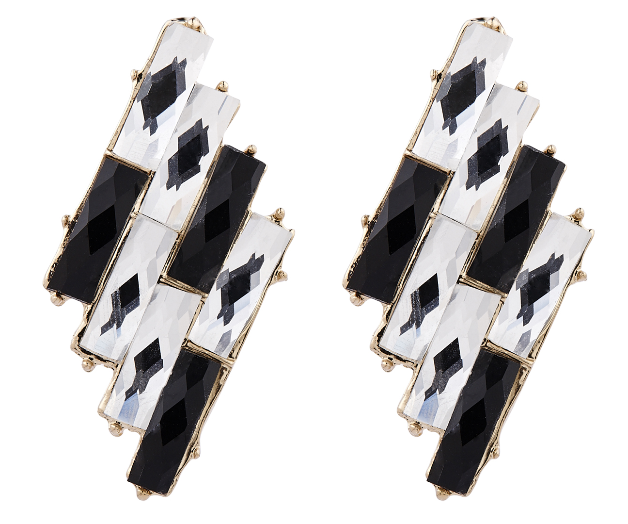 Clip On Earrings - Barbara - gold vintage style stud earring with clear and black stones