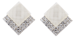Clip On Earrings - Bess W - silver stud earring with a white stone and crystals