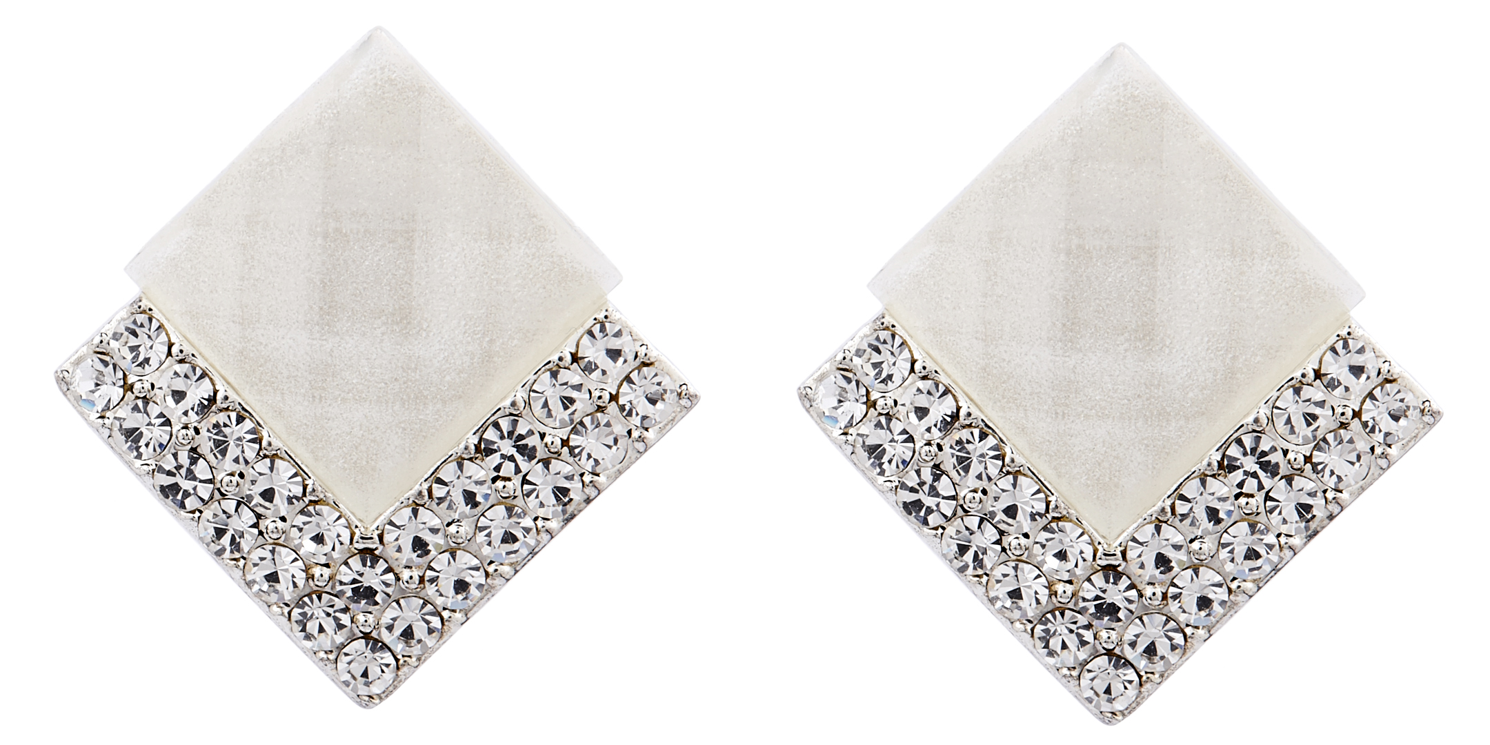 Clip On Earrings - Bess W - silver stud earring with a white stone and crystals