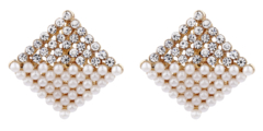 Clip On Earrings - Betsy RG - rose gold stud earring with CZ crystals and pearls