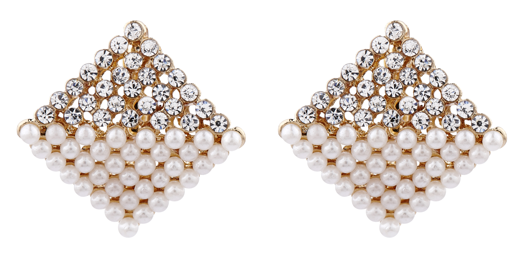 Clip On Earrings - Betsy RG - rose gold stud earring with CZ crystals and pearls
