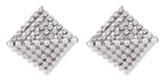 Clip On Earrings - Betsy S - silver stud earring with CZ crystals and pearls