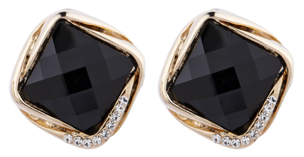 Clip On Earrings - Betty B - gold stud earring with a black stone and crystals