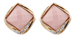Clip On Earrings - Betty P - gold stud earring with a pink stone and crystals