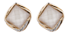 Clip On Earrings - Betty W - gold stud earring with a white stone and crystals