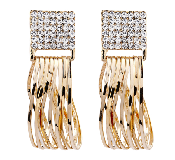 Clip On Earrings - Bria C - gold earring with crystals & drop hoops