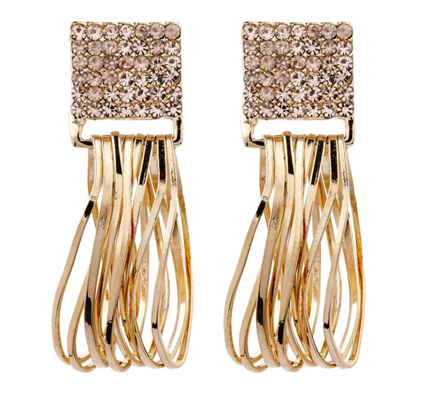 Clip On Earrings - Bria P - gold earring with light pink crystals & drop hoops