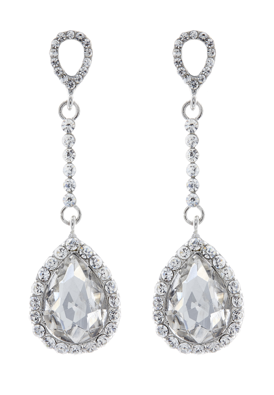 Clip On Earrings - Elisa - silver drop earring with a cubic zirconia stone and crystals