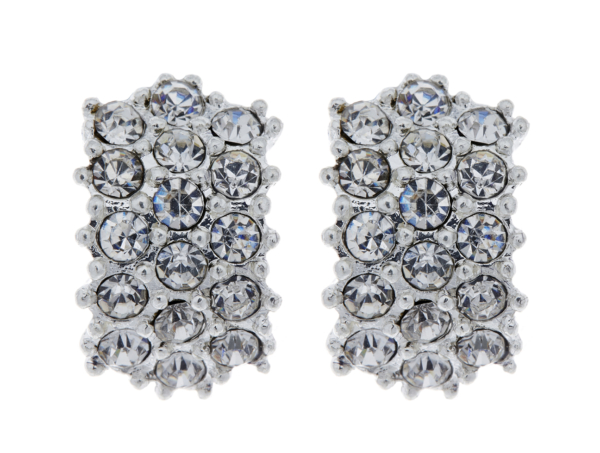 Clip On Earrings - Emily - silver stud earring with clear diamante crystals