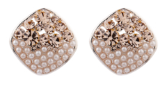 Clip On Earrings - Emma G - rose gold stud earring with pearls and gold crystals