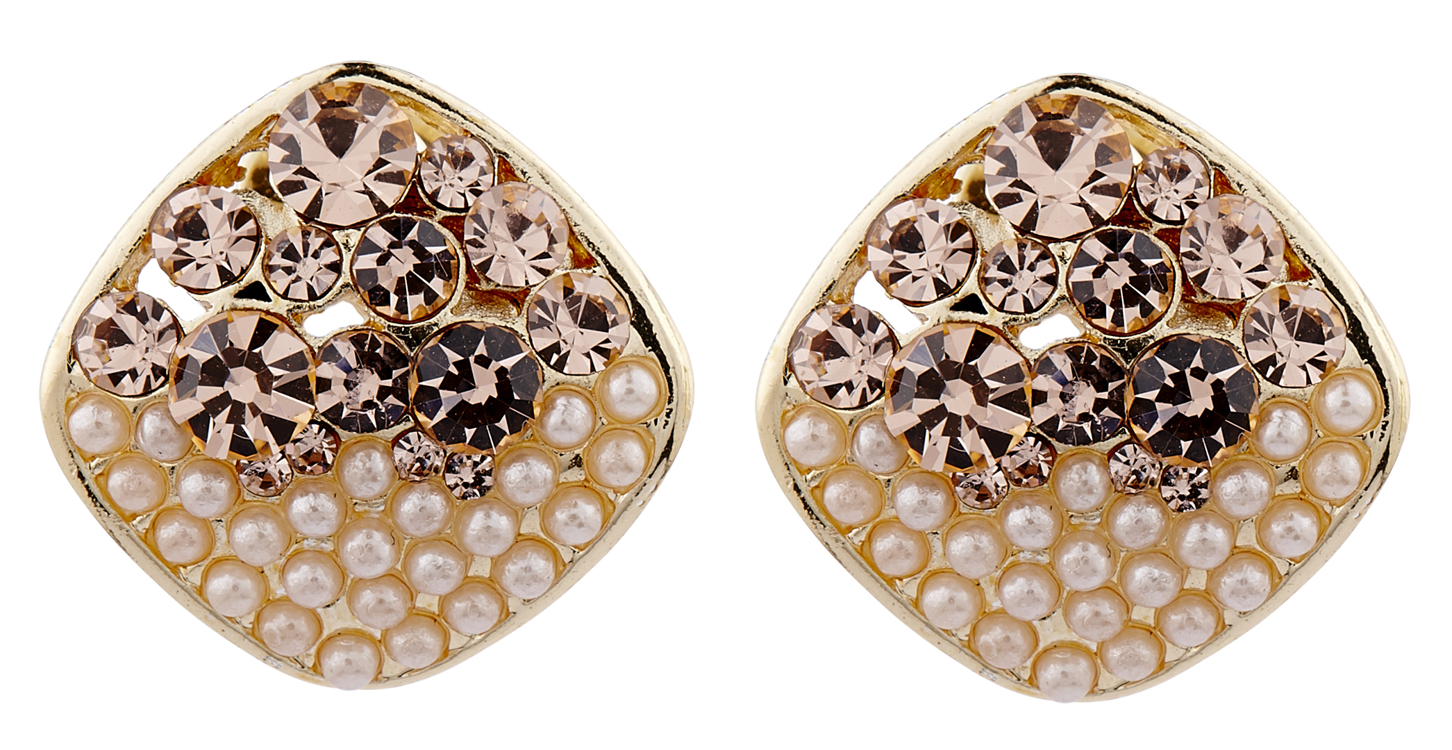 Clip On Earrings - Emma GP - gold stud earring with pearls and gold crystals