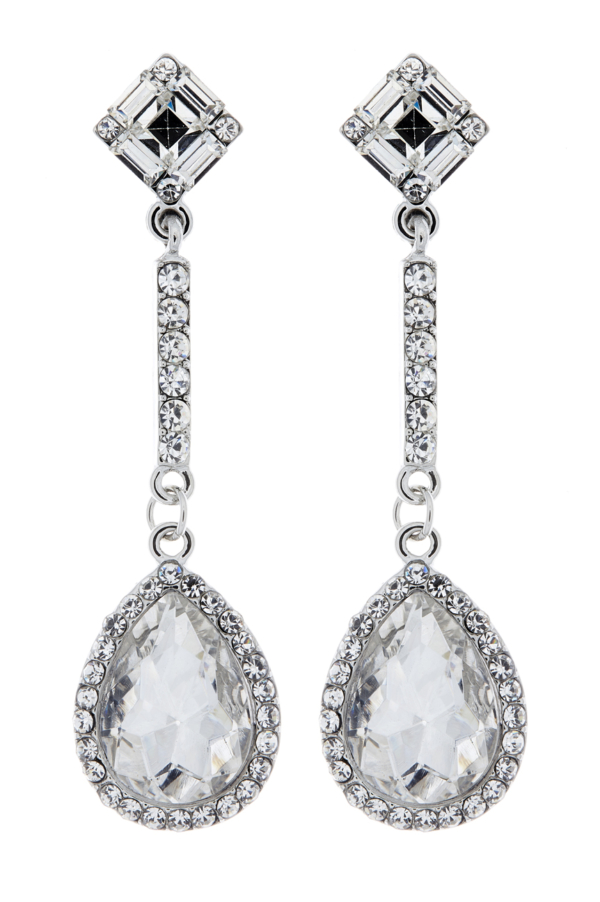 Clip On Earrings - Erin - silver drop earring with a cubic zirconia stone and crystals