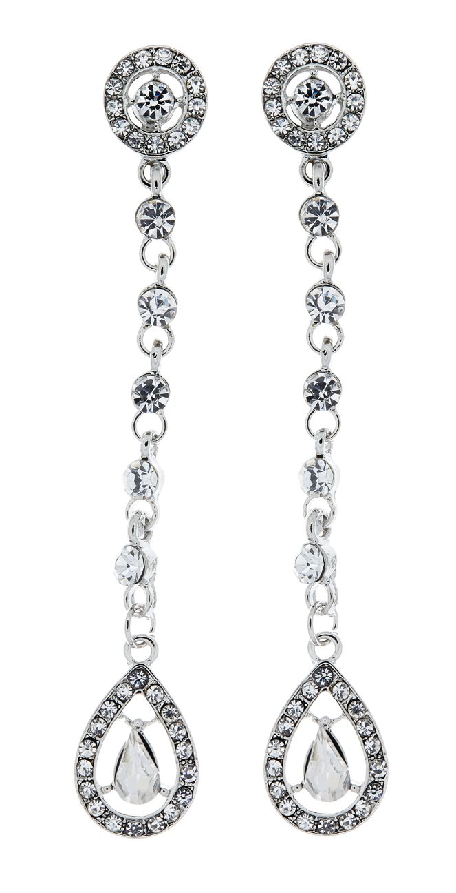 Clip on earrings - Esmay - silver drop earring with a cubic zirconia stone and crystals