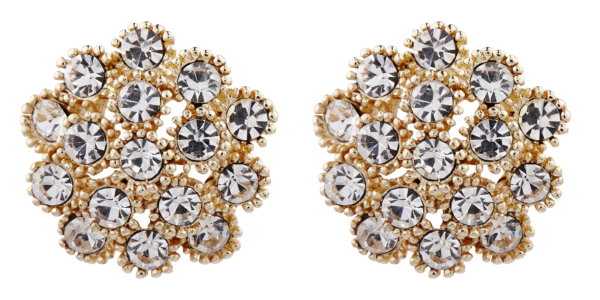 Clip On Earrings - Ethel - gold stud earring with clear crystal diamantes