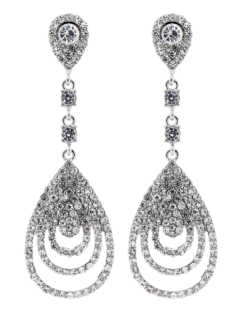 Clip On Earrings - Evita - silver luxury drop earring with a cubic zirconia stone and crystals