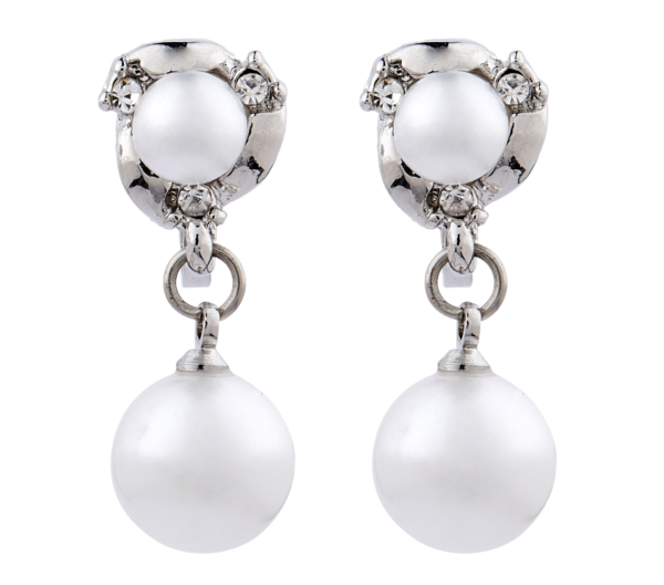 Clip On Earrings - Harper - silver earring with diamante crystals and pearls