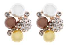 Clip On Earrings - Hazel - gold earring with crystals and coloured pearls
