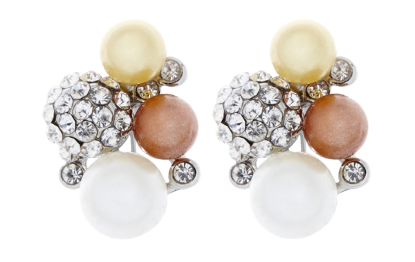 Clip On Earrings - Hilda S - silver earring with crystals and coloured pearls