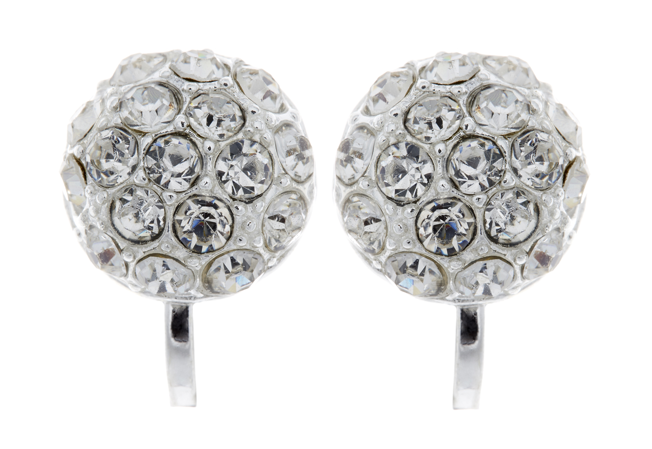 Clip On Earrings - Holly - silver stud earring with clear crystals