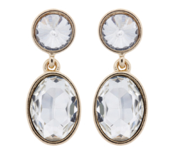 Clip On Earrings - Maddy C - gold drop earring with clear crystals