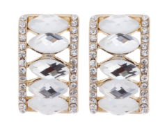 Clip on earrings - Magde - gold earring with clear crystals and oval stones