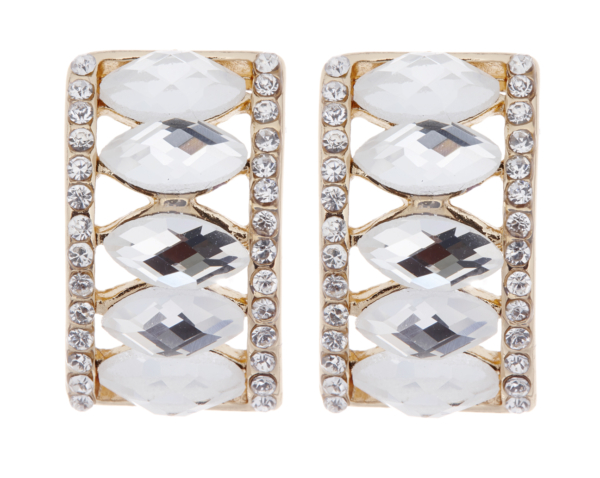 Clip on earrings - Magde - gold earring with clear crystals and oval stones
