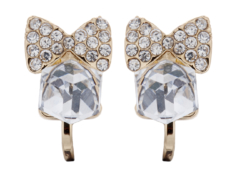 Clip On Earrings - Maisy - gold bow earring with clear crystals and CZ stone