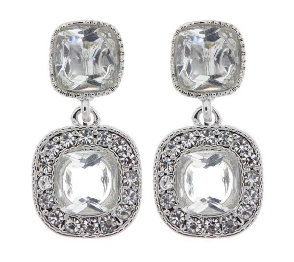 Clip On Earrings - Mara - silver drop earring with CZ crystals and stones