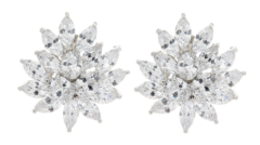 Clip On Earrings - Marge - silver luxury earring with clear cubic zirconia stones