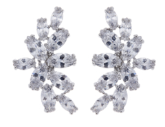 Clip On Earrings - Marla - silver luxury stud earring with clear cubic zirconia stones