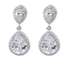 Clip On Earrings - Martha - silver luxury drop earring with cubic zirconia crystals and stones
