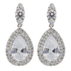 Clip On Earrings - Mavis - silver luxury drop earring with clear cubic zirconia crystals and stone