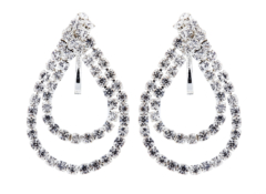 Clip on earrings - May C - silver drop earring with clear crystal loops