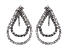 Clip on earrings - May G - gunmetal grey drop earring with clear and grey crystal loops
