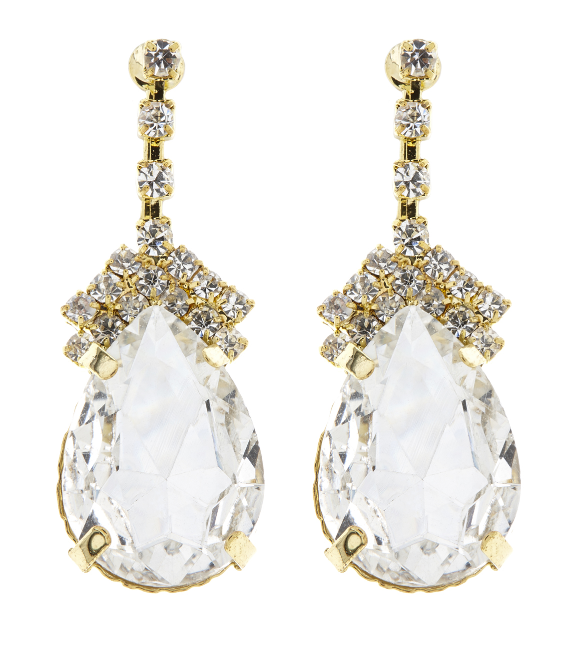Clip on earrings - Meg - gold earring with an oval stone & clear cubic zirconia crystals