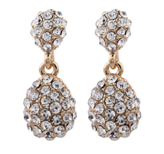 Clip On Earrings - Mia G - gold drop earring with clear crystals