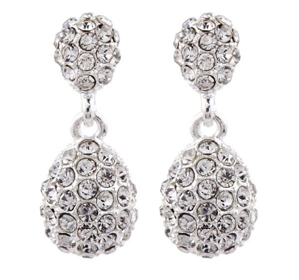 Clip On Earrings - Mia S - silver drop earring with clear crystals