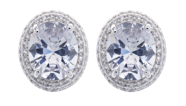 Clip On Earrings - Miley C - silver earring with cubic zirconia crystals and a clear stone