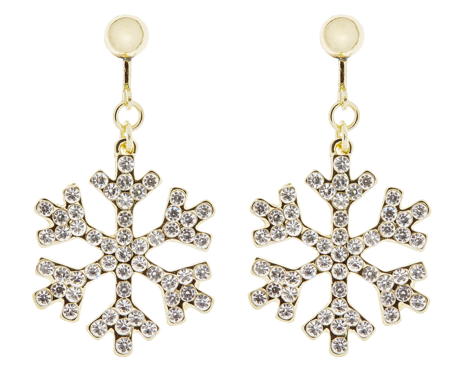 Clip On Earrings - Millie G - gold snowflake earring with clear crystals