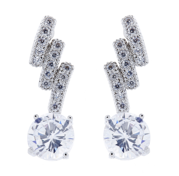 Clip On Earrings - Molly - silver luxury drop earring with clear cubic zirconia crystals and stone