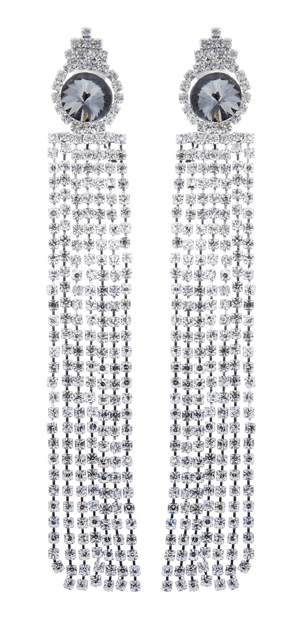 Clip On Earrings - Veda S - silver chandelier earring with clear crystal strands