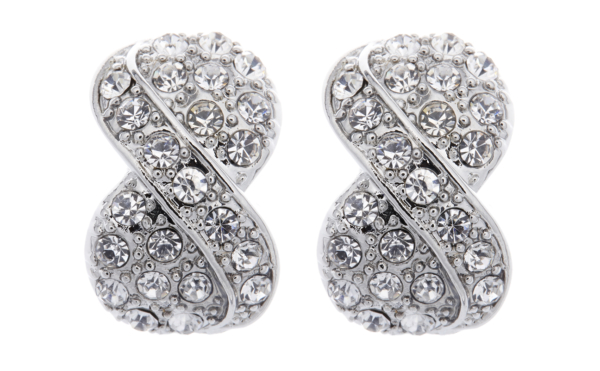 Clip On Earrings - Vienna - silver knot earring with clear rhinestone crystals