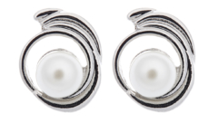 Clip On Earrings - Viola - silver swirl stud earring with a large pearl