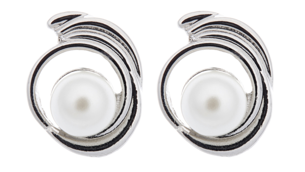 Clip On Earrings - Viola - silver swirl stud earring with a large pearl